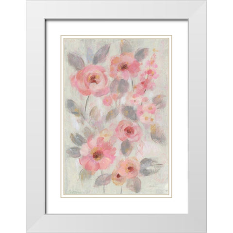 Expressive Pink Flowers I White Modern Wood Framed Art Print with Double Matting by Vassileva, Silvia