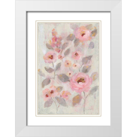 Expressive Pink Flowers II White Modern Wood Framed Art Print with Double Matting by Vassileva, Silvia