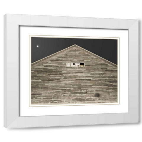 Moon Over Hay Barn White Modern Wood Framed Art Print with Double Matting by Goldstein, Ed