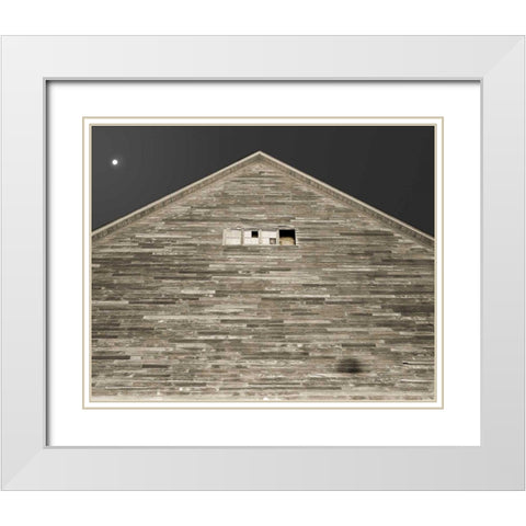 Moon Over Hay Barn White Modern Wood Framed Art Print with Double Matting by Goldstein, Ed