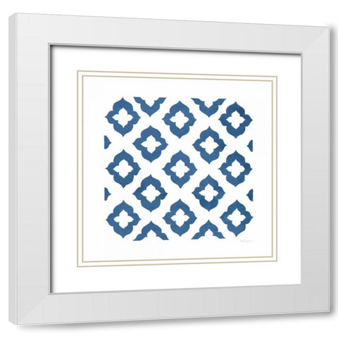 Simply Elegant I Blue on White White Modern Wood Framed Art Print with Double Matting by Green, Nancy