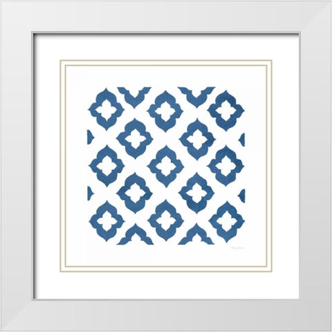 Simply Elegant I Blue on White White Modern Wood Framed Art Print with Double Matting by Green, Nancy