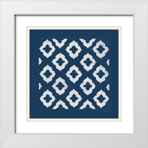 Simply Elegant I White on Blue White Modern Wood Framed Art Print with Double Matting by Green, Nancy