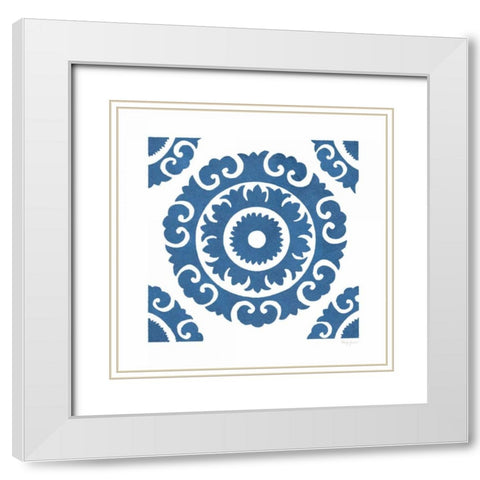 Simply Elegant VIII Blue on White White Modern Wood Framed Art Print with Double Matting by Green, Nancy