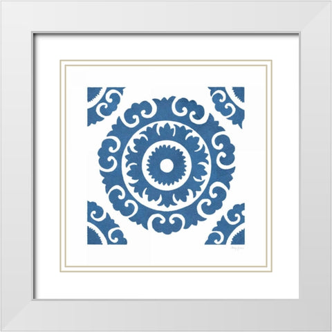 Simply Elegant VIII Blue on White White Modern Wood Framed Art Print with Double Matting by Green, Nancy