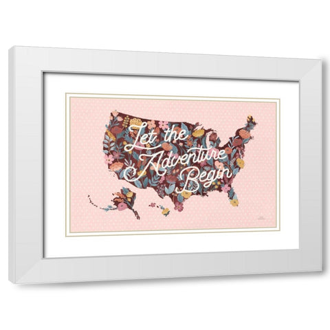 Love Letters Map White Modern Wood Framed Art Print with Double Matting by Marshall, Laura