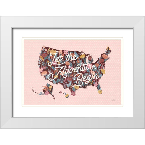 Love Letters Map White Modern Wood Framed Art Print with Double Matting by Marshall, Laura