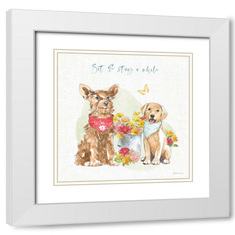 Furry Pals V White Modern Wood Framed Art Print with Double Matting by Grove, Beth