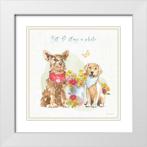 Furry Pals V White Modern Wood Framed Art Print with Double Matting by Grove, Beth