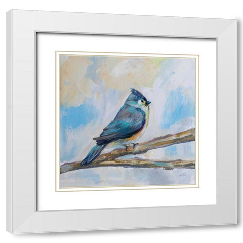 Titmouse White Modern Wood Framed Art Print with Double Matting by Vertentes, Jeanette