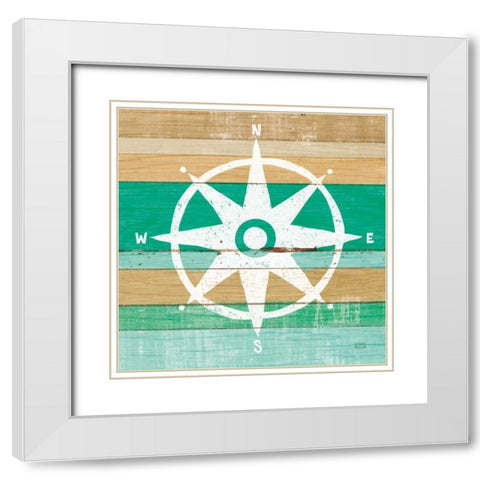 Beachscape IV Compass Green White Modern Wood Framed Art Print with Double Matting by Mullan, Michael
