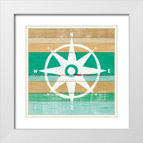 Beachscape IV Compass Green White Modern Wood Framed Art Print with Double Matting by Mullan, Michael