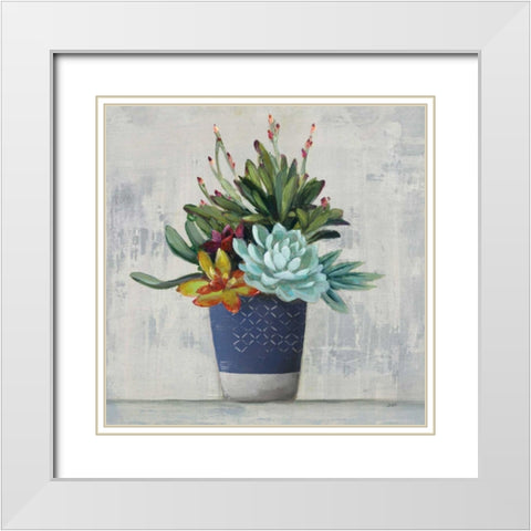 Succulent Still Life I Navy White Modern Wood Framed Art Print with Double Matting by Purinton, Julia