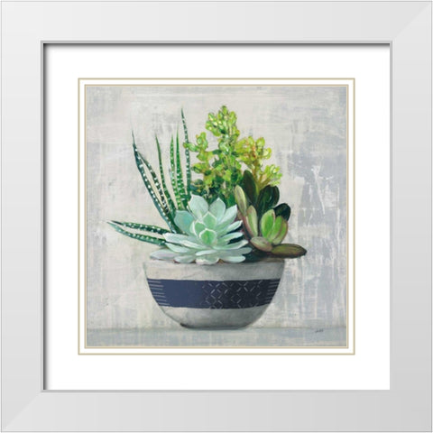 Succulent Still Life II Navy White Modern Wood Framed Art Print with Double Matting by Purinton, Julia