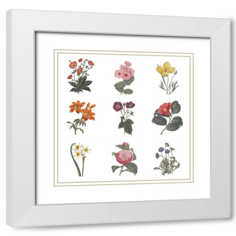 Monument Etching Tile Flowers Sq II White White Modern Wood Framed Art Print with Double Matting by Wild Apple Portfolio