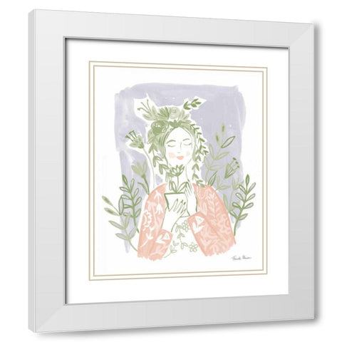 Pastel Plant Lady White Modern Wood Framed Art Print with Double Matting by Zaman, Farida