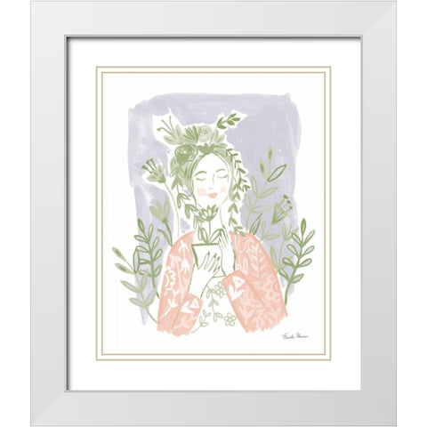 Pastel Plant Lady White Modern Wood Framed Art Print with Double Matting by Zaman, Farida