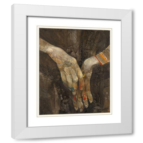Hands of Time II White Modern Wood Framed Art Print with Double Matting by Hristova, Albena