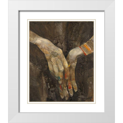 Hands of Time II White Modern Wood Framed Art Print with Double Matting by Hristova, Albena