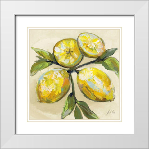 Lemons on Cream White Modern Wood Framed Art Print with Double Matting by Vertentes, Jeanette