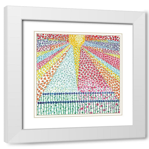 Sunburst of Flowers White Modern Wood Framed Art Print with Double Matting by Davis, Joan E.