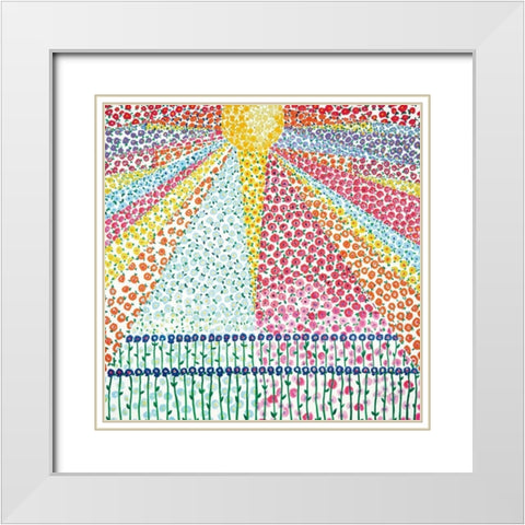 Sunburst of Flowers White Modern Wood Framed Art Print with Double Matting by Davis, Joan E.