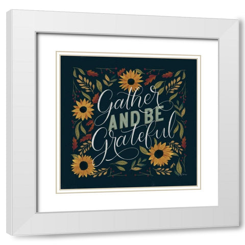 Autumn Sayings I Sunflowers White Modern Wood Framed Art Print with Double Matting by Thorns, Becky