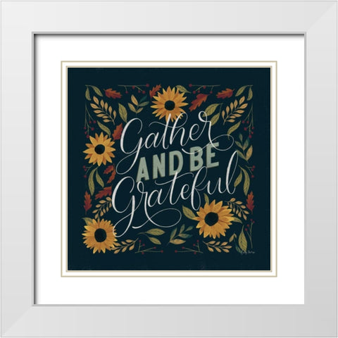 Autumn Sayings I Sunflowers White Modern Wood Framed Art Print with Double Matting by Thorns, Becky