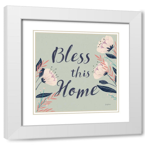 Modern Floral III Square Mint White Modern Wood Framed Art Print with Double Matting by Thorns, Becky