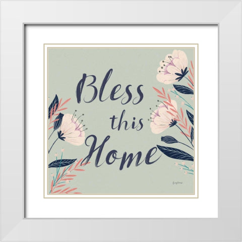 Modern Floral III Square Mint White Modern Wood Framed Art Print with Double Matting by Thorns, Becky