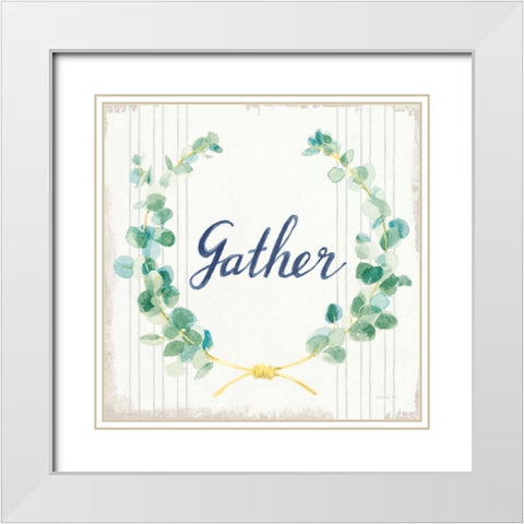 Floursack Holiday IX Gather Sage v2 White Modern Wood Framed Art Print with Double Matting by Nai, Danhui