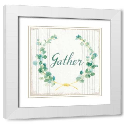 Floursack Holiday IX Gather Dark Green White Modern Wood Framed Art Print with Double Matting by Nai, Danhui