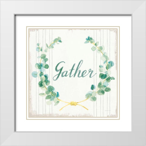Floursack Holiday IX Gather Dark Green White Modern Wood Framed Art Print with Double Matting by Nai, Danhui