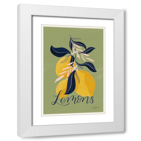 Lemons I Green White Modern Wood Framed Art Print with Double Matting by Thorns, Becky
