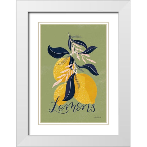 Lemons I Green White Modern Wood Framed Art Print with Double Matting by Thorns, Becky
