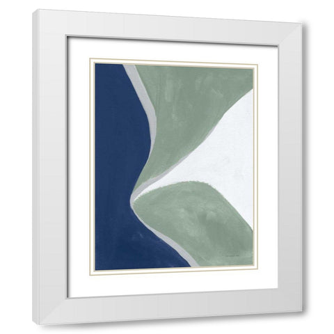 Blue Green Abstract III White Modern Wood Framed Art Print with Double Matting by Nai, Danhui