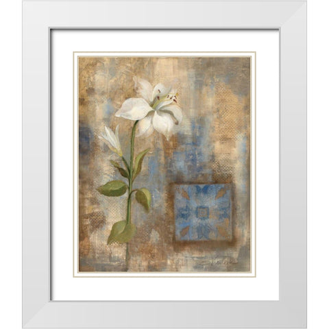 Lily and Tile White Modern Wood Framed Art Print with Double Matting by Vassileva, Silvia