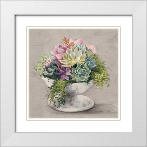 Festive Succulents II Gray White Modern Wood Framed Art Print with Double Matting by Purinton, Julia