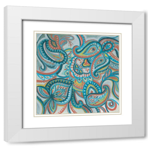 Emerald Paisley I White Modern Wood Framed Art Print with Double Matting by Vassileva, Silvia