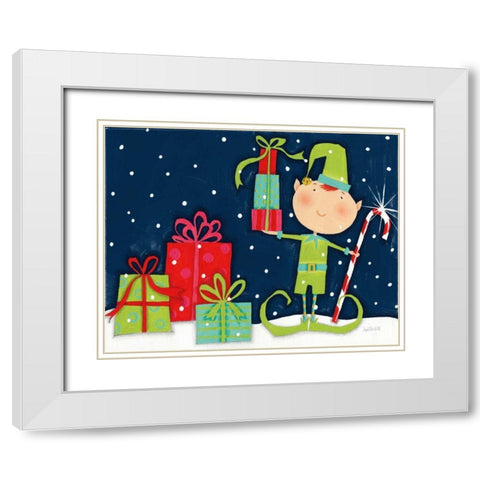 Bright Christmas Candy Cane Elf Blue White Modern Wood Framed Art Print with Double Matting by Tavoletti, Anne