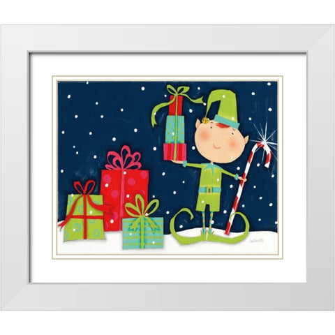 Bright Christmas Candy Cane Elf Blue White Modern Wood Framed Art Print with Double Matting by Tavoletti, Anne