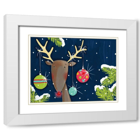Bright Christmas Deer Blue White Modern Wood Framed Art Print with Double Matting by Tavoletti, Anne