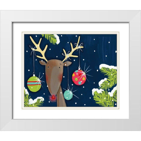 Bright Christmas Deer Blue White Modern Wood Framed Art Print with Double Matting by Tavoletti, Anne