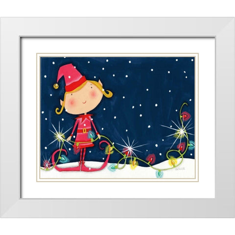 Bright Christmas Lights Elf Blue White Modern Wood Framed Art Print with Double Matting by Tavoletti, Anne
