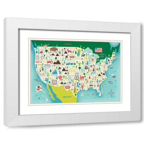 Illustrate USA waves White Modern Wood Framed Art Print with Double Matting by Mullan, Michael