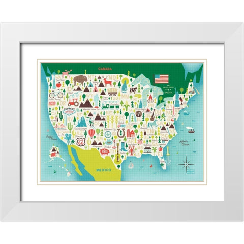 Illustrate USA waves White Modern Wood Framed Art Print with Double Matting by Mullan, Michael