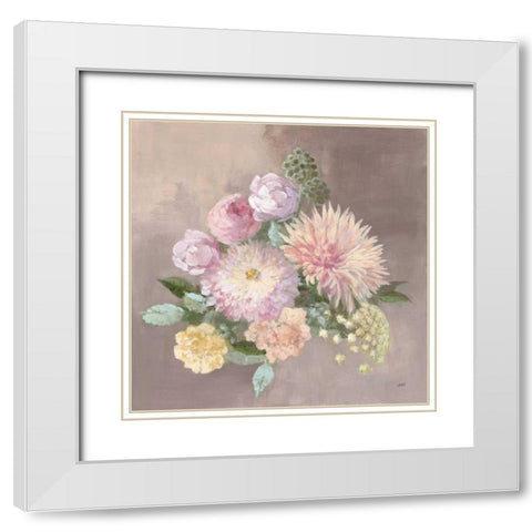 Pale Floral Spray I White Modern Wood Framed Art Print with Double Matting by Purinton, Julia