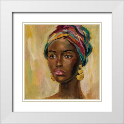 African Face II White Modern Wood Framed Art Print with Double Matting by Vassileva, Silvia