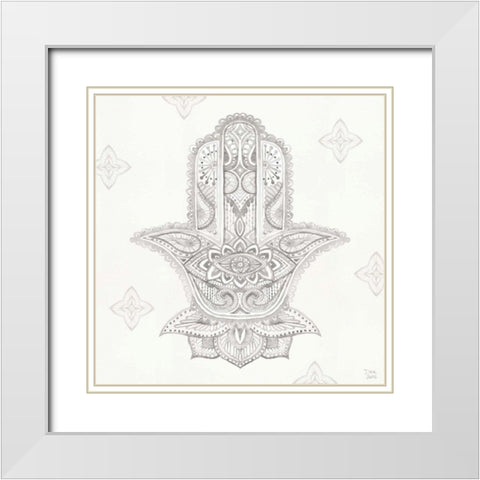 Touch of Hamsa III White Modern Wood Framed Art Print with Double Matting by June, Dina