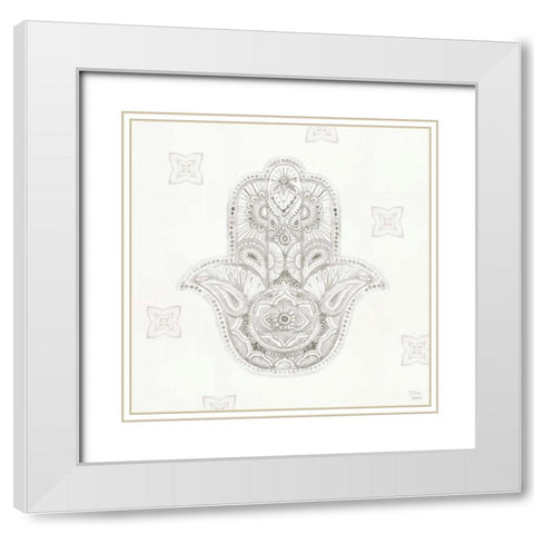 Touch of Hamsa IV White Modern Wood Framed Art Print with Double Matting by June, Dina